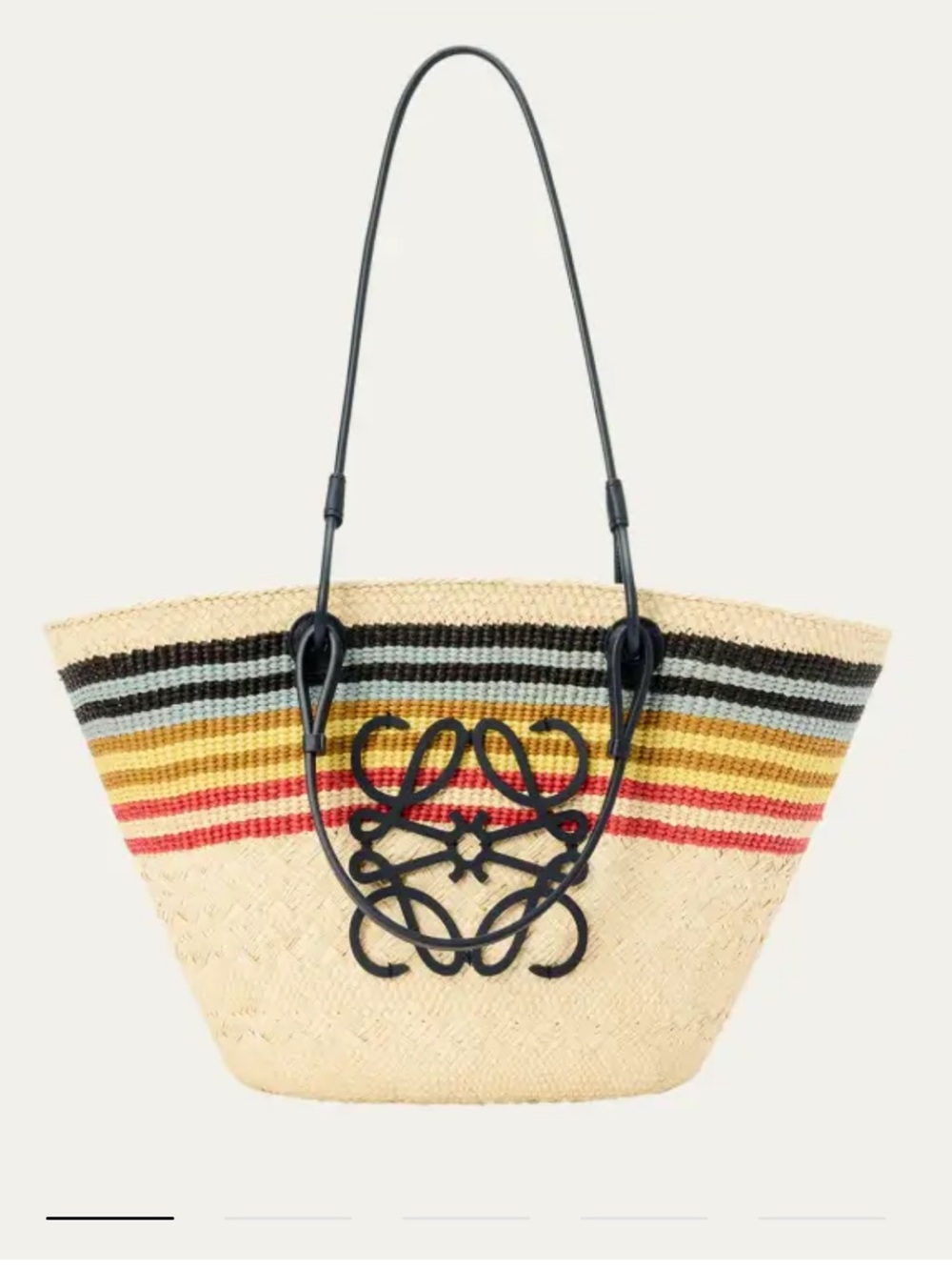 Loewe Straw Tote with Multicolor Stripes and Black Anagram with dustbag!